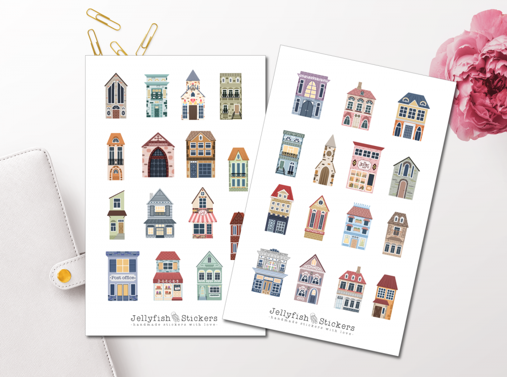 Gebäude Sticker Set